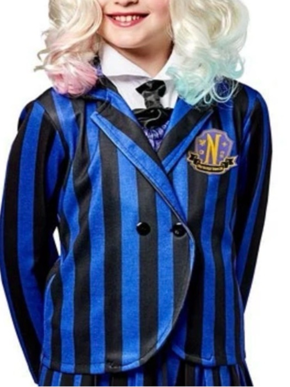 Wednesday Addam’s  Enid Blue and Black Striped Kids Costume Blazer with Crest